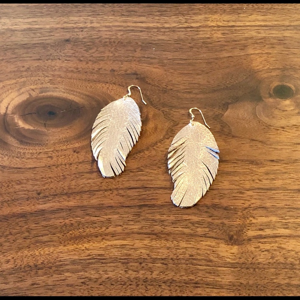Rose Gold Leather Feather Earrings - Picture 7 of 8